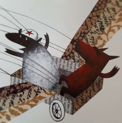 Eine Illustration von Schaf und Wolf aus dem Bilderbuch 'Zusammen können wir fliegen'.